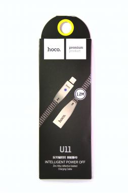 USB-кабель Lightning Hoco U11 Zinc Alloy, плоский в тканевой обмотке, черный, 1.2 м
