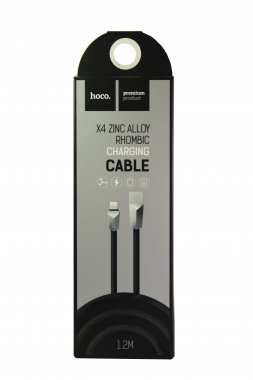 USB-кабель для iPad/iPhone 5/6 Hoco X4 Zinc Alloy, плоский черный, 1.2 м