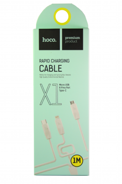 Универсальный кабель micro USB + iPhone 5+ Type C, Hoco X1, силиконовый, белый, 1 метр