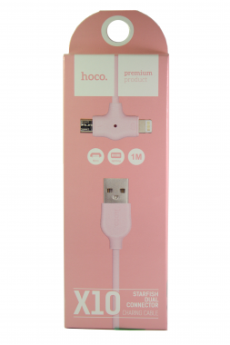 Универсальный кабель micro USB + iPhone 5 Hoco X10, силиконовый, розовый, 1 метр