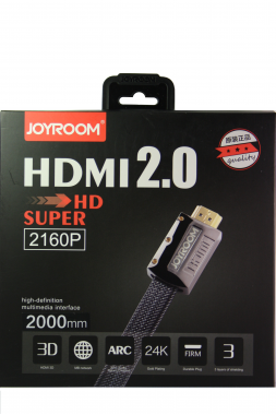 Кабель HDMI 2.0 Joyroom JR-H100 плетеный, плоский, черный, 2 м
