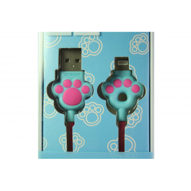 USB-кабель Lightning Joyroom S-M125 "Кошачья лапка", тканевая обмотка, розово-голубой