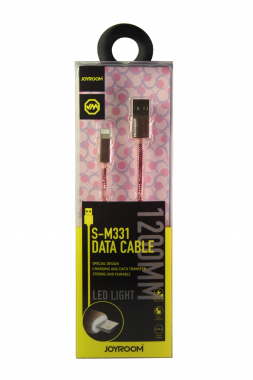 USB-кабель Lightning Joyroom S-M331, алюминиевая обмотка покрытая силиконом с LED подсветкой, розовый