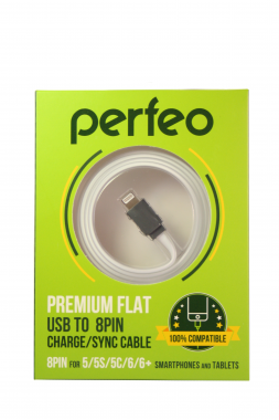 USB-кабель для iPhone 5/6 Perfeo i4401, плоский белый
