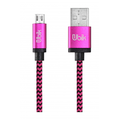 Кабель micro USB Ubik UM03, нейлоновая обмотка, розовый