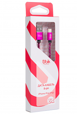 Кабель для iPhone Ubik UL03, нейлоновая обмотка, розовый