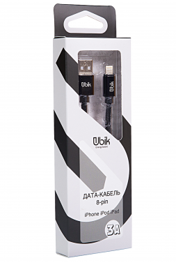 Кабель для iPhone Ubik UL09, нейлоновая обмотка,  черный