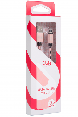 Кабель micro USB Ubik UM07, нейлоновая обмотка, розовый