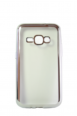 Прозрачный силиконовый чехол с серебряным бампером для Samsung J1 2016 (J120)