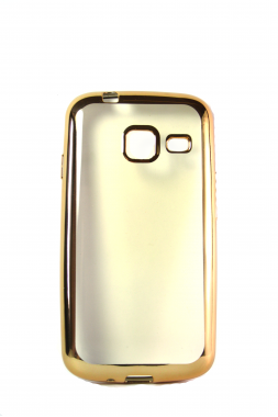 Прозрачный силиконовый чехол с золотым бампером для Samsung J1 mini (J105)