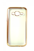 Прозрачный силиконовый чехол с золотым бампером для Samsung J3 2016