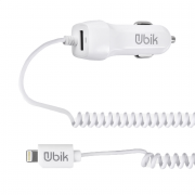Автомобильное зарядное устройство Ubik UCS12L с кабелем iPhone (2.1A + 1 USB), цвет белый