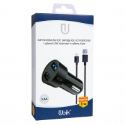 Автомобильное зарядное устройство Ubik UCP23L с кабелем iPhone (3.4A + 2 USB), цвет черный