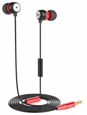Наушники Hoco EPM01 вставные (затычки) с микрофоном, цвет красный