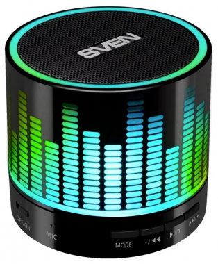 Портативная акустика Sven PS-47, 1.0, FM-тюнер, USB, microSD, Bluetooth, черная с радужной подсветкой